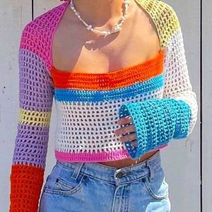 Crochet Neon Colorblock Sweater